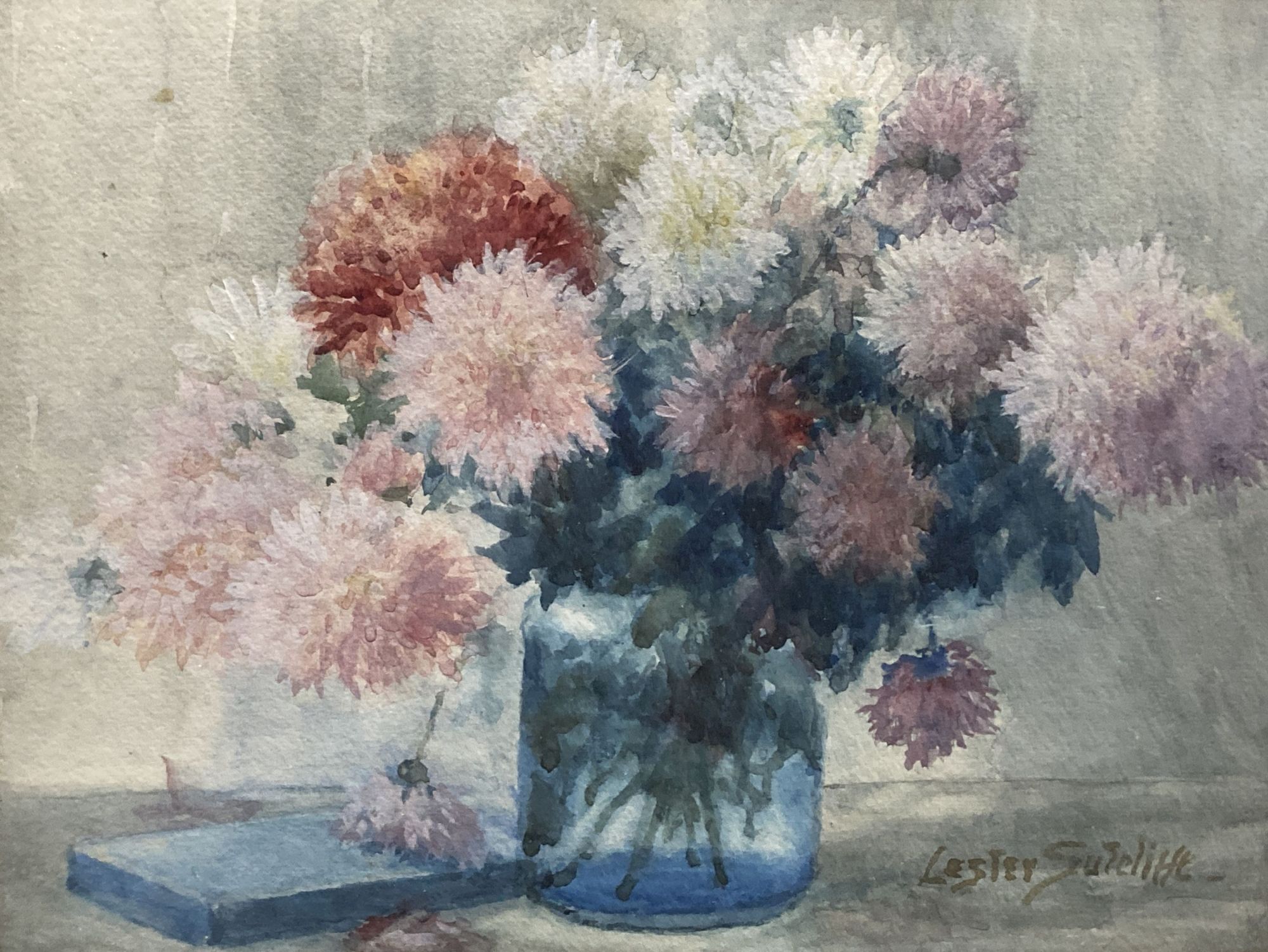 Lester Sutcliffe (1848-1933) Chrysanthemums in a glass vase,